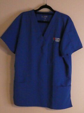 FLAUNT Royal Blue V-Neck Scrub Top Fleming College Toronto - size large